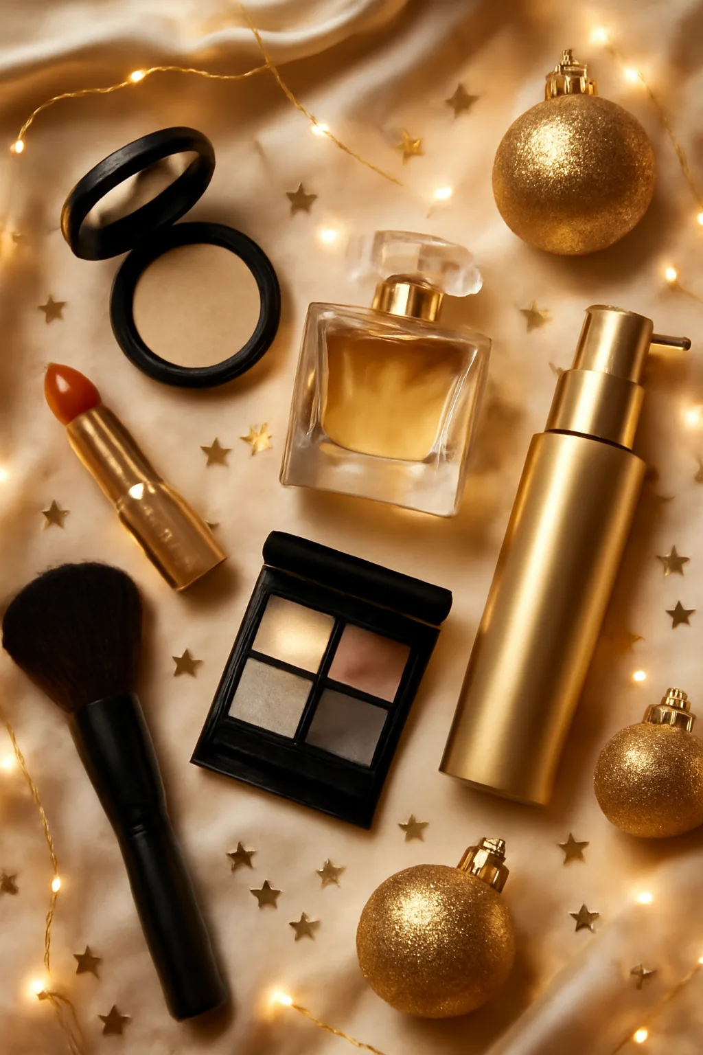 Elegant beauty flat lay for New Year specials