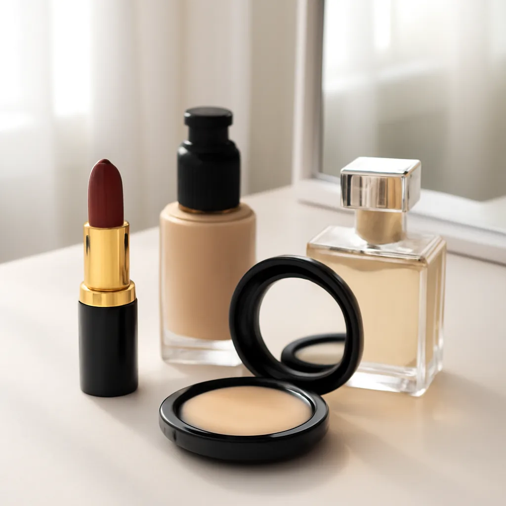 square real photo of woman’s vanity setup with